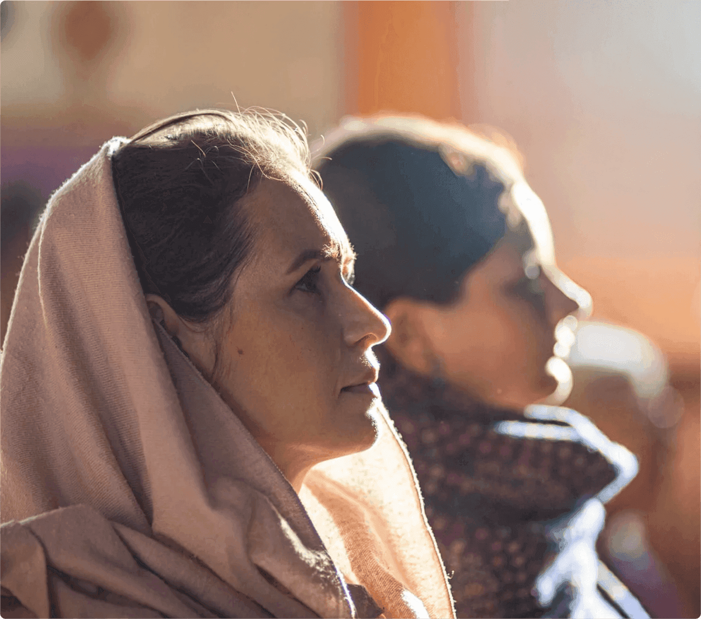 Devotee in meditation during darshan